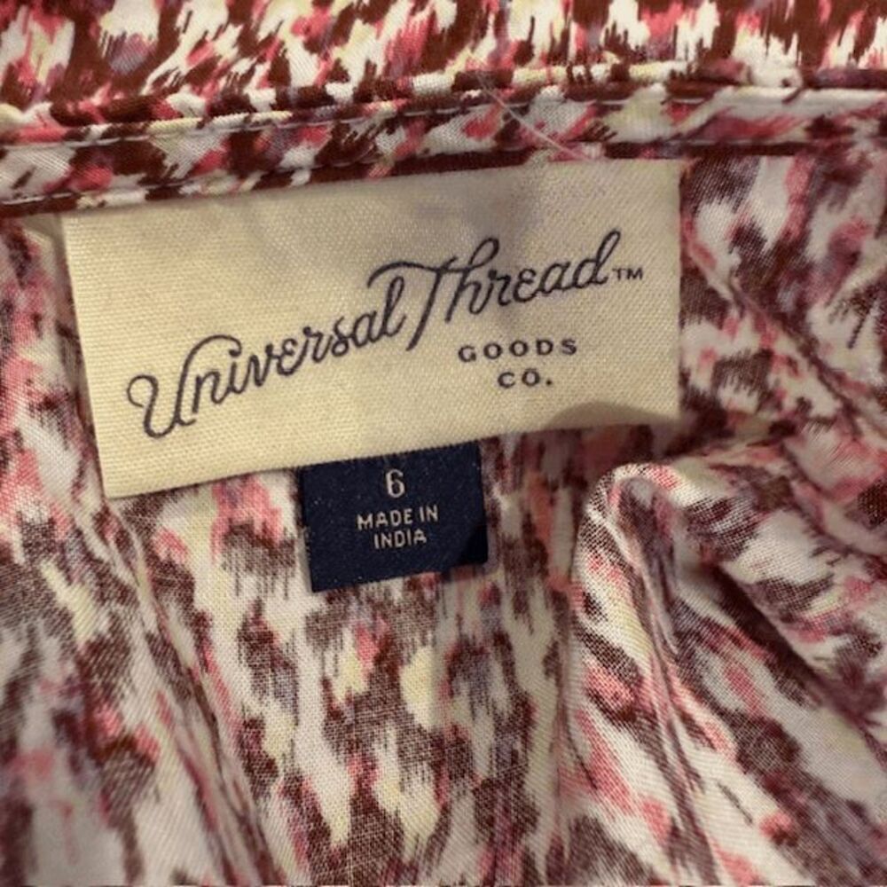 Universal Thread Pink Brown Print Elbow Puff Sleeve Ruched Mini Dress Size 6 - Picture 6 of 13